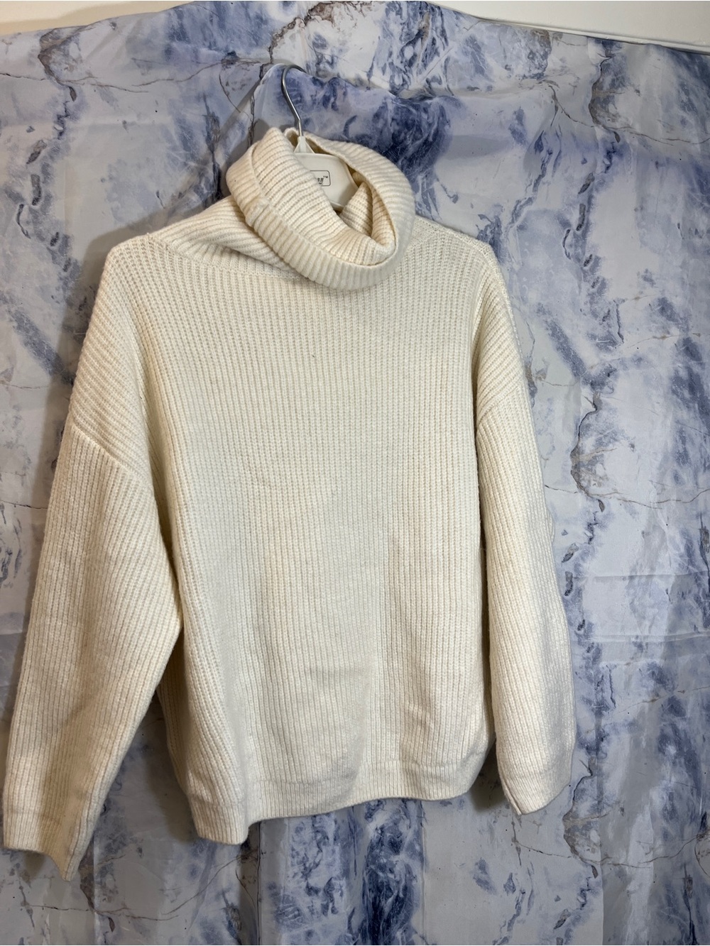 Women’s Cream Turtleneck Ribbed Sweater